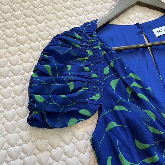 NWOT Self Portrait Blue Crescent Chiffon Midi Dress Cut Out Back Ruffle Size 6 - Picture 6 of 13